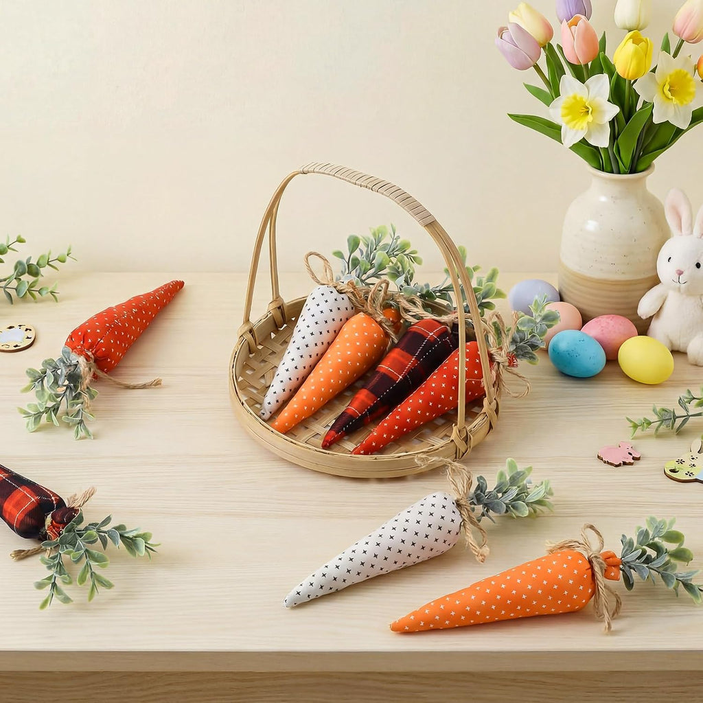 Skylety 8 Pcs Easter Carrot Fabric Artificial Carrot Rustic Nonwoven Stuffed for Farmhouse Spring Easter Baskets Decor Vase Filler Decor Tiered Tray Decoration (Vintage Color)