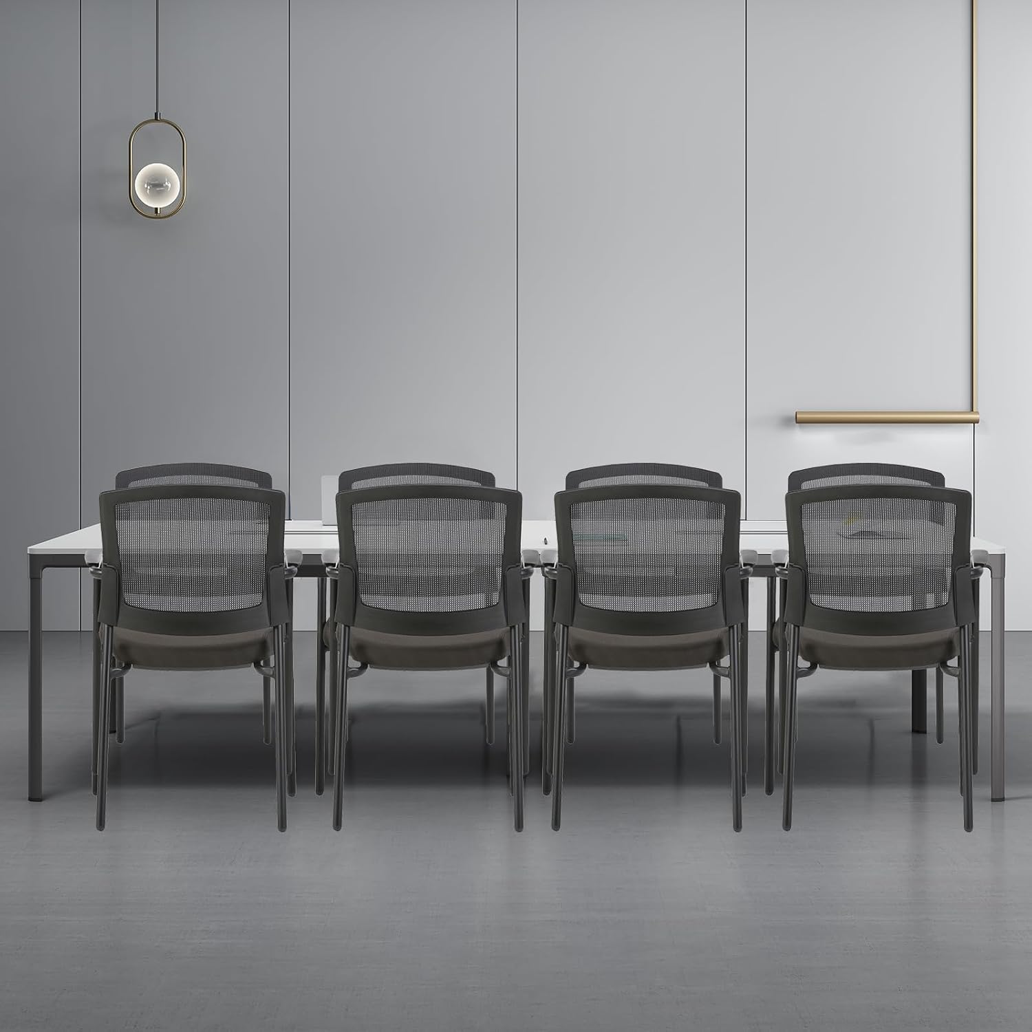 CLATINA Stackable Waiting Room Chairs, Ergonomic Mesh Office Chairs with Armrest & Lumbar Support, No Wheels Stacking Guest Reception Chairs for Conference Lobby Church School Home, Black,Set of 8