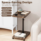 Large C-Shaped End Table, Swivel TV Tray, Couch Side Table Wood | Adjustable Height 360° Swivel, Slide Under Sofa, Multi-Use Couch/Bed/Overbed Table, Small TV Dinner Tray For Couch Dining