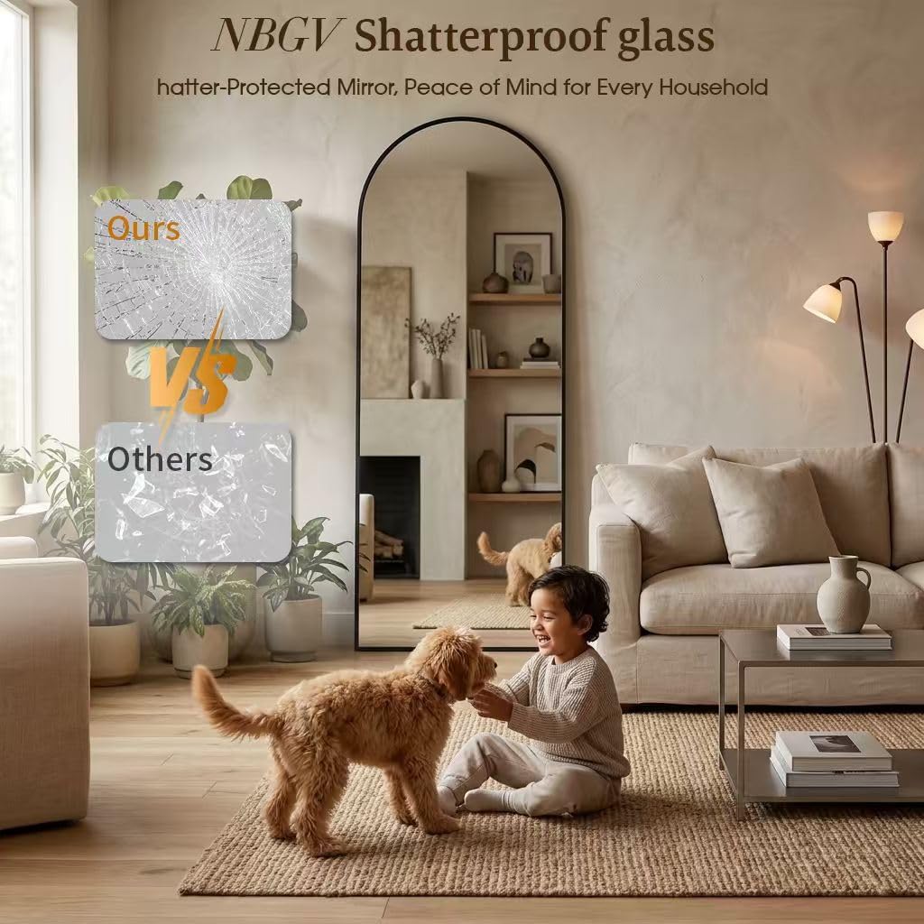 57"x18" Floor Mirror Full Length, Arched Full Length Mirror with Stand, Full Body Mirrors for Bedroom Living Room or Cloakroom Black
