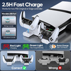 PS5/Slim/Pro Horizontal Stand with Cooling Fan & Charger for Original & Edge Controllers, Scalable Design PS5 Accessories Base with EVA Foams for All PS Five Disc & Digital, PS 5 Sideways Stand White