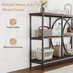 Giantex Narrow Long Console Table, 3-Tier Entryway Table with Faux Wood Grain Top&Heavy-Duty Metal Frame, Mid-Century Accent Sofa Tables with Open Storage Shelves for Living Room, Hallway(Brown+Black)