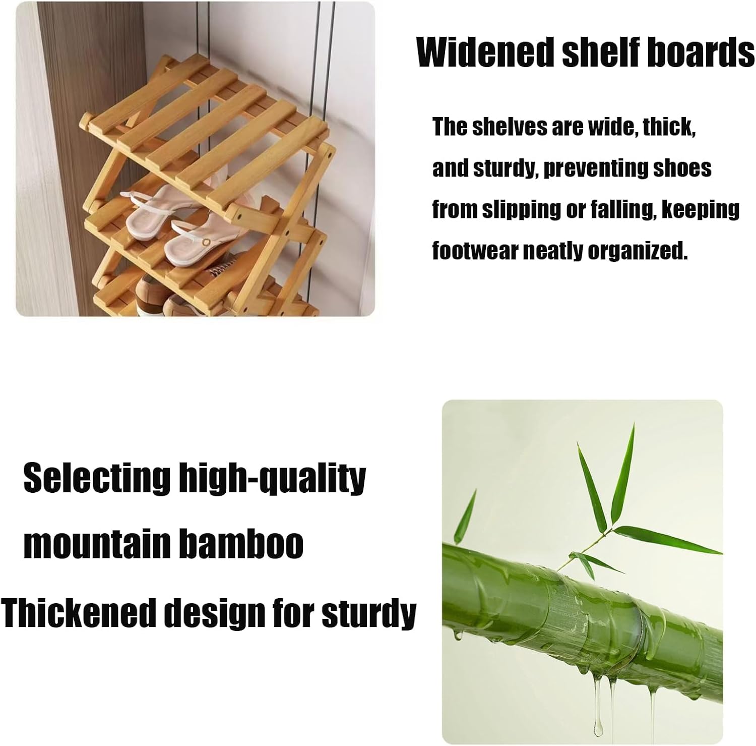 Foldable Shoe Rack, 9-Tier Bamboo Vertical Shoe Organizer, Narrow Space-Saving Shelf, No-Tools Assembly, Expandable Storage for Closet, Entryway, Corner, Bedroom (Brown, 6 Tire)