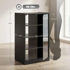 HOMCOM Media Cabinet, 4-Tier Stereo Cabinet for Vinyl Record Player, Gaming Console, AV Record Player Stand with Adjustable Shelves, Push-to-Open Glass Doors and Cable Management, Distressed Black