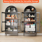 72.83" H Black Metal Arched Cabinet with 1 Drawer,Arched Cabinet with Glass Doors for Home Office Living Room, Assembly Required