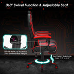 GYMAX Gaming Chair Office Chair, Adjustable Swivel Racing Style Computer Chair with Massage Lumbar Support, Headrest Armrest & Retractable Footrest, Video Gaming Chair for Home Theatre (Red)