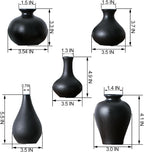 Black Bud Vases, Ceramic Small Vase Set of 5, Mini Vases for Fresh and Dried Flowers, Modern Home Decor, Pottery Centerpiece Table Decorations