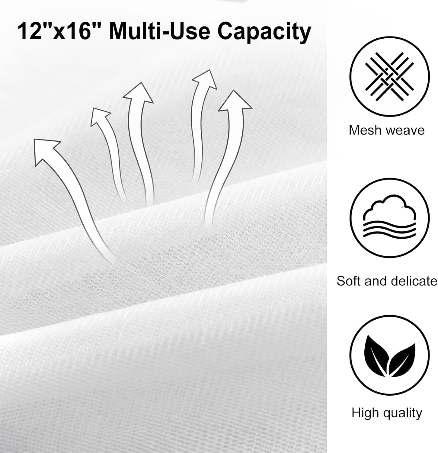3 PCS Laundry Bags, Mesh Wash Bags for Delicates, 12x16 Inches White Durable Mesh Laundry Bag, Washing Machine Bag with Sturdy Zippers for Delicates Lingerie Bras Sweaters Clothes Travel