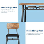 IDEALHOUSE Small Dining Table Set for 2, 3-Piece Dining Set with Storage Rack, Wood Kitchen Table with Upholstered Chairs, Square Table Set with Metal Legs Support, for Dining Room, Living Room, Brown