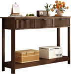 RUSTOWN Fluted Wood Console Table with 3 Drawers, 47.2" Boho Entryway Table | Narrow Behind Couch Sofa Table, Open Storage Shelf, Curved legs, 2 Tier Modern Farmhouse Hallway Table for Living Room, Foyer