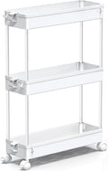 SPACEKEEPER Slim Rolling Storage Cart, 3 Tier Bathroom Storage Organizer Laundry Room Utility Cart Mobile Shelving Unit, Multi-Purpose for Kitchen Office Bathroom Laundry Narrow Places, White