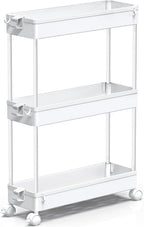 SPACEKEEPER Slim Rolling Storage Cart, 3 Tier Bathroom Storage Organizer Laundry Room Utility Cart Mobile Shelving Unit, Multi-Purpose for Kitchen Office Bathroom Laundry Narrow Places, White