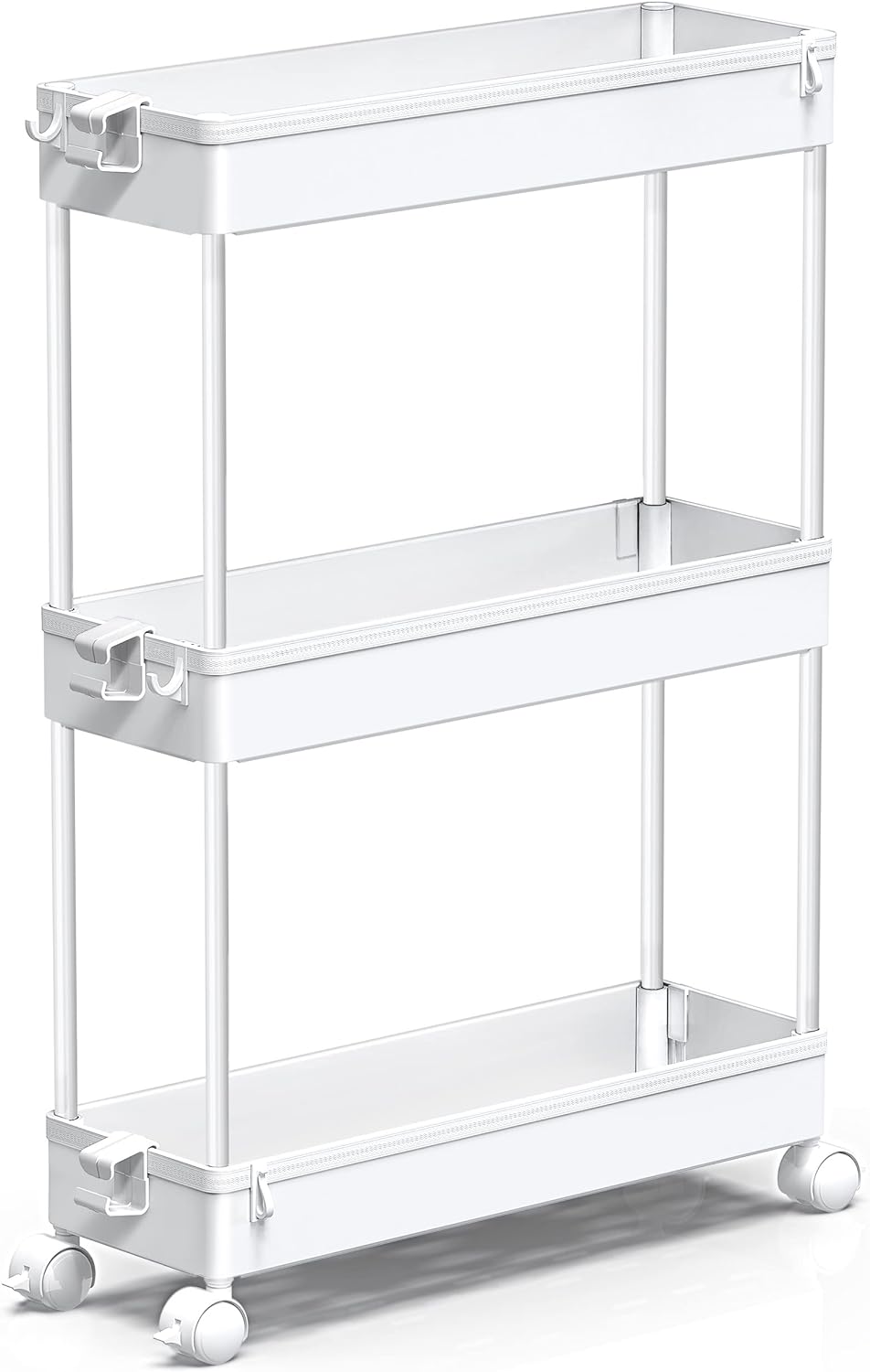 SPACEKEEPER Slim Rolling Storage Cart, 3 Tier Bathroom Storage Organizer Laundry Room Utility Cart Mobile Shelving Unit, Multi-Purpose for Kitchen Office Bathroom Laundry Narrow Places, White