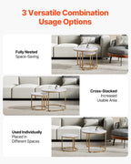 VEVOR Nesting Coffee Table Set of 2, 23.6 in Round Coffee Table, Nesting Tables for Small Place, Vintage End Side Tables Night Stand with Metal Frame, for Living Room, Bedroom, Office (White & Gold)