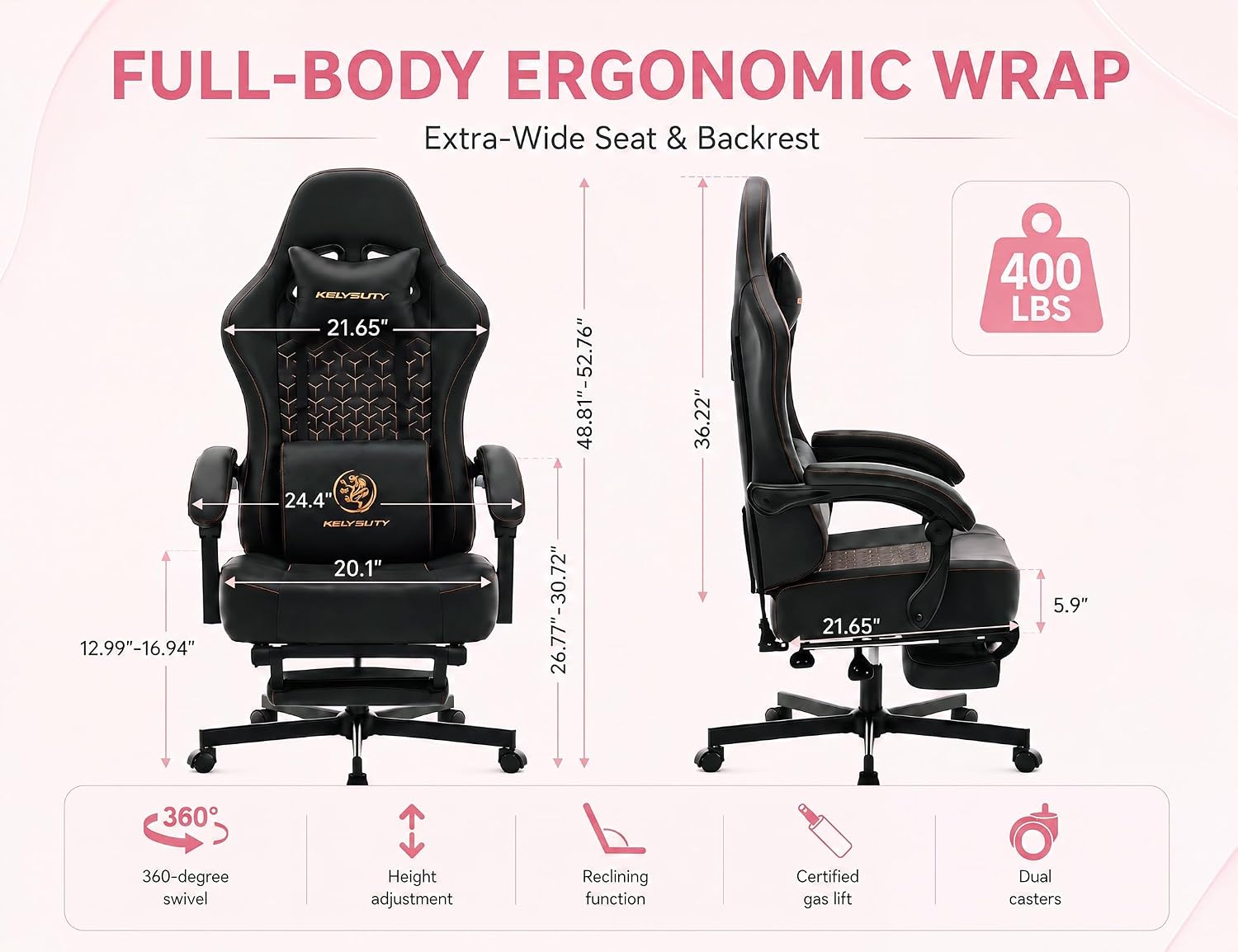 Mistpeople Gaming Chair, Ergonomic High Back Computer Chair with Footrest, Lumbar Support & Pocket Spring Cushion, Comfortable Swivel Home Office Desk Chair for Adults