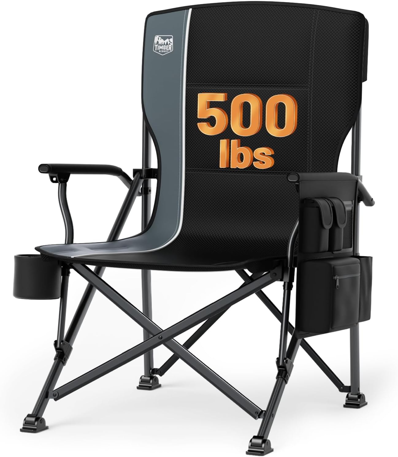 TIMBER RIDGE Oversized Folding Camping Chair High Back Heavy Duty for Adults Support up to 500lbs with Cup Holder, Side Pocket Cooler Bag