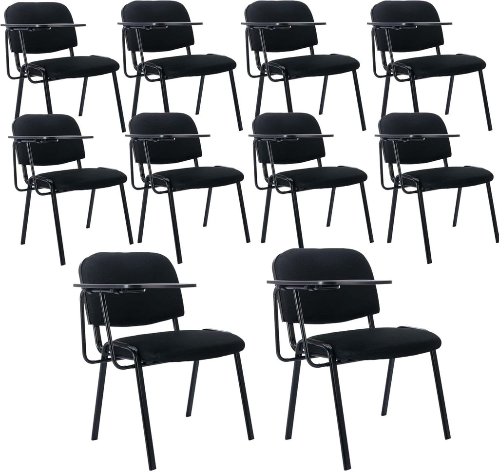 HNY Black Tablet Arm Chairs Set of 10, Mesh Office Waiting Room Guest Nesting Stacking Chairs, Reception Chairs with Flip-Up Table Conference Chairs for School Classroom Training Meeting Room