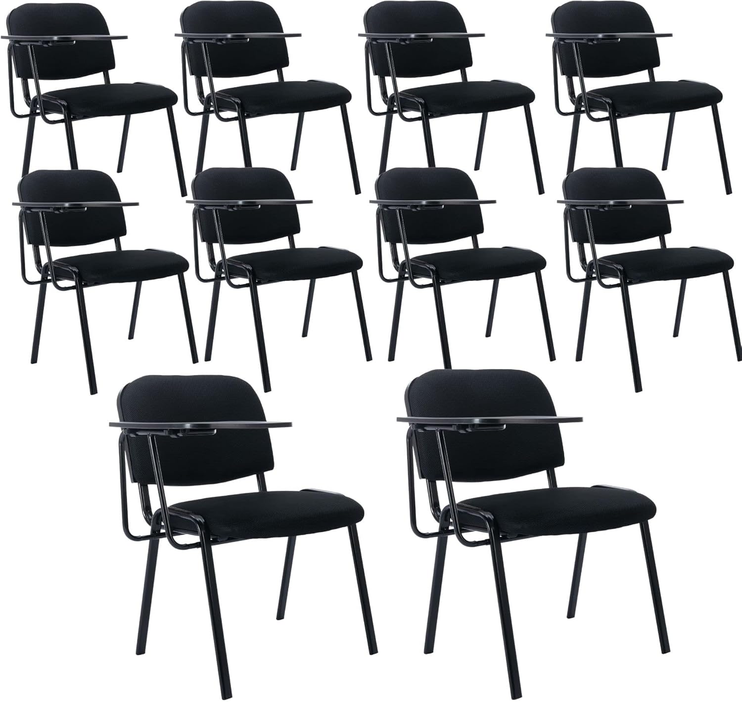 HNY Black Tablet Arm Chairs Set of 10, Mesh Office Waiting Room Guest Nesting Stacking Chairs, Reception Chairs with Flip-Up Table Conference Chairs for School Classroom Training Meeting Room