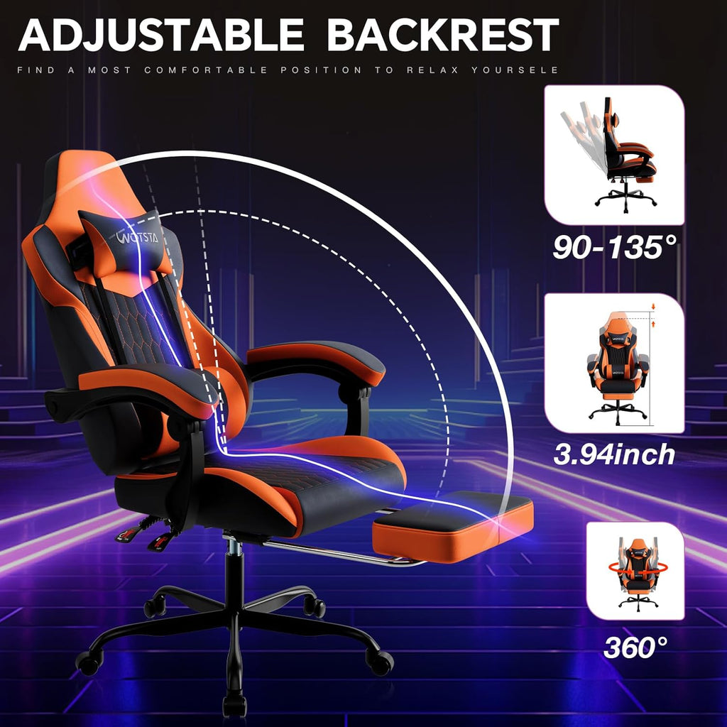 Gaming Chair with Footrest, High Back Gaming Chairs PVC Leather Ergonomic Gamer Chair with Adjustable Headrest Lumbar Support Racing Style Video Gaming Chair for Office/Home (Sky Orange)