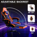 Gaming Chair with Footrest, High Back Gaming Chairs PVC Leather Ergonomic Gamer Chair with Adjustable Headrest Lumbar Support Racing Style Video Gaming Chair for Office/Home (Sky Orange)