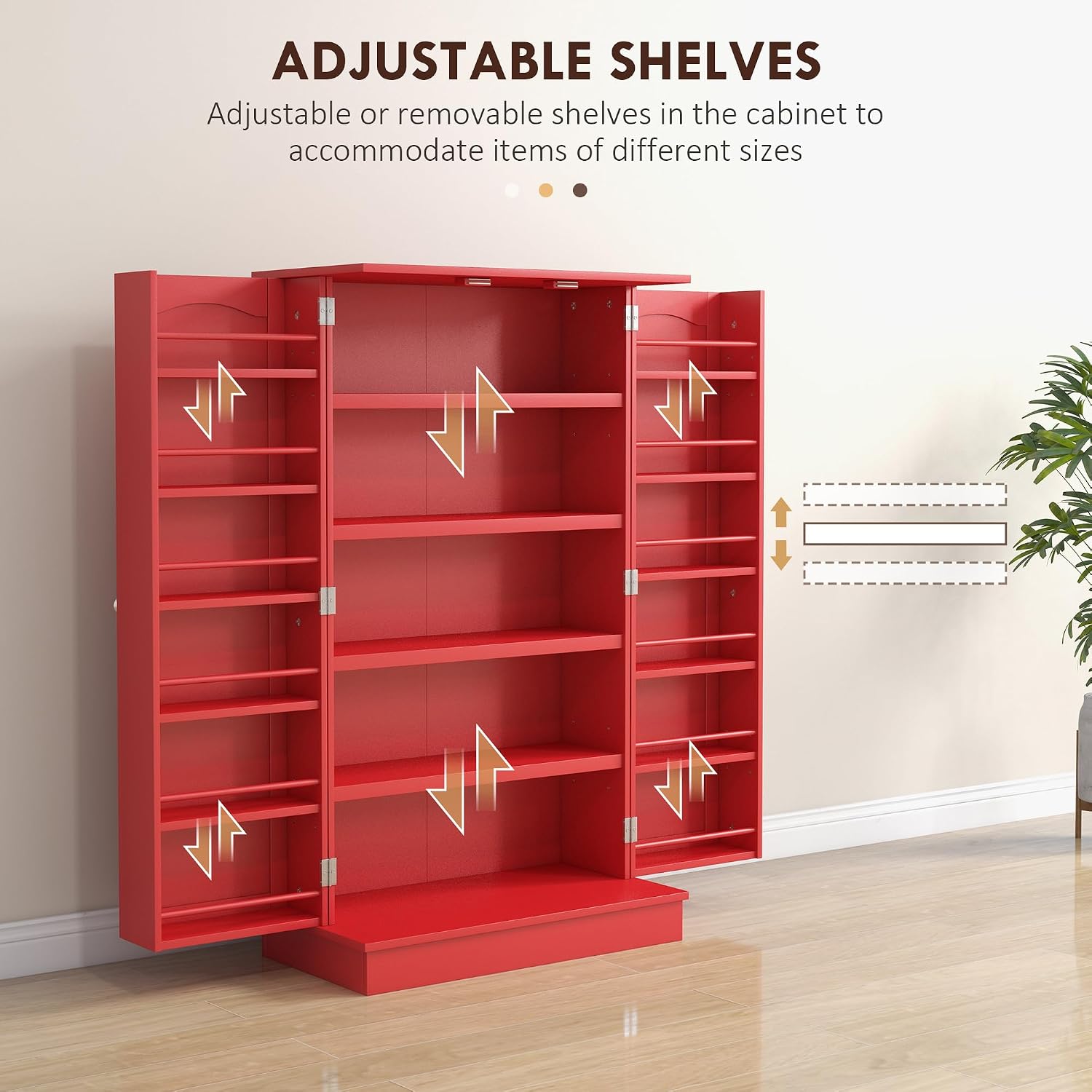 41" Kitchen Pantry Storage Cabinet, Red, with Double Doors, 12 Interior Shelves, Adjustable Shelves for Dishes and Cookbooks