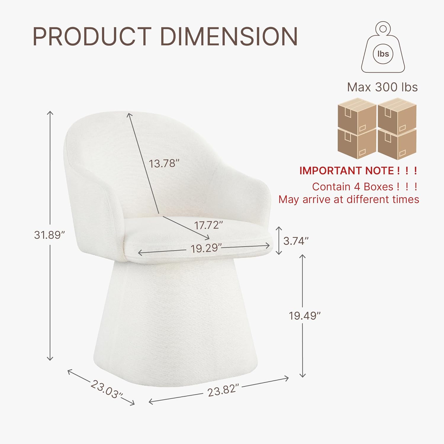 KISLOT Swivel Dining Chairs Set of 4, Upholstered Modern Barrel Dining Chairs with 360° Swivel Base, Chenille Velvet Fabric Accent Kitchen Chairs with Arms, Padded Dining Room Chairs, Cream