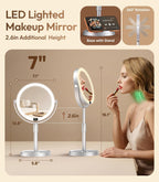7" ABS Lighted Makeup Mirror with Lights, 1X/20X Magnifying Mirror with Light and Digital Display, 2.6in Height Adjustable, Rechargeable, 3 Color Modes for Makeup & Shaving, Easy to Detach, Women Gift
