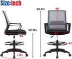 Drafting Chair Tall Office Chair Adjustable Swivel Rolling Mesh Height with Lumbar Support Arms Footrest Mid Back for Adults Standing Desk Drafting Stool (Grey)