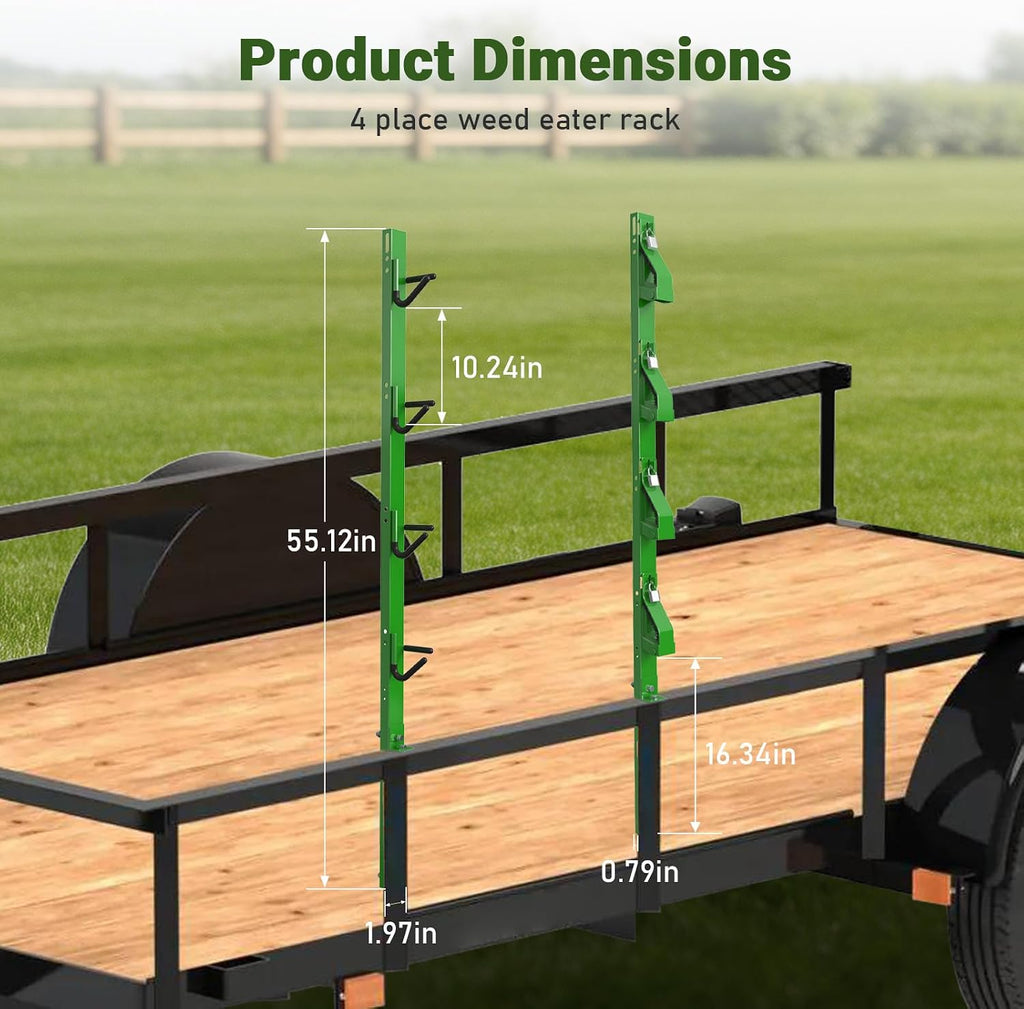ELITEWILL 4-Position Weed Eater Racks for Trailer Green Commercial Trimmer Rack with Independent Locks for Open Trailer Work Weedeater Organization Storage Rack Holder