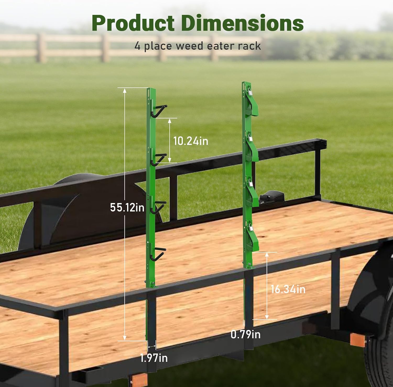ELITEWILL 4-Position Weed Eater Racks for Trailer Green Commercial Trimmer Rack with Independent Locks for Open Trailer Work Weedeater Organization Storage Rack Holder