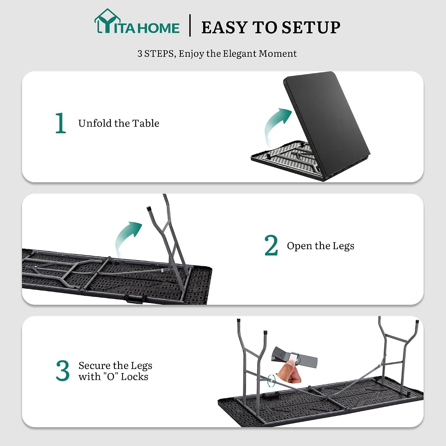 YITAHOME 2-Pack Heavy-Duty 6ft Folding Tables with Handle, Portable Black Plastic Fold-Up Tables for Camping, Picnics, Parties & Events