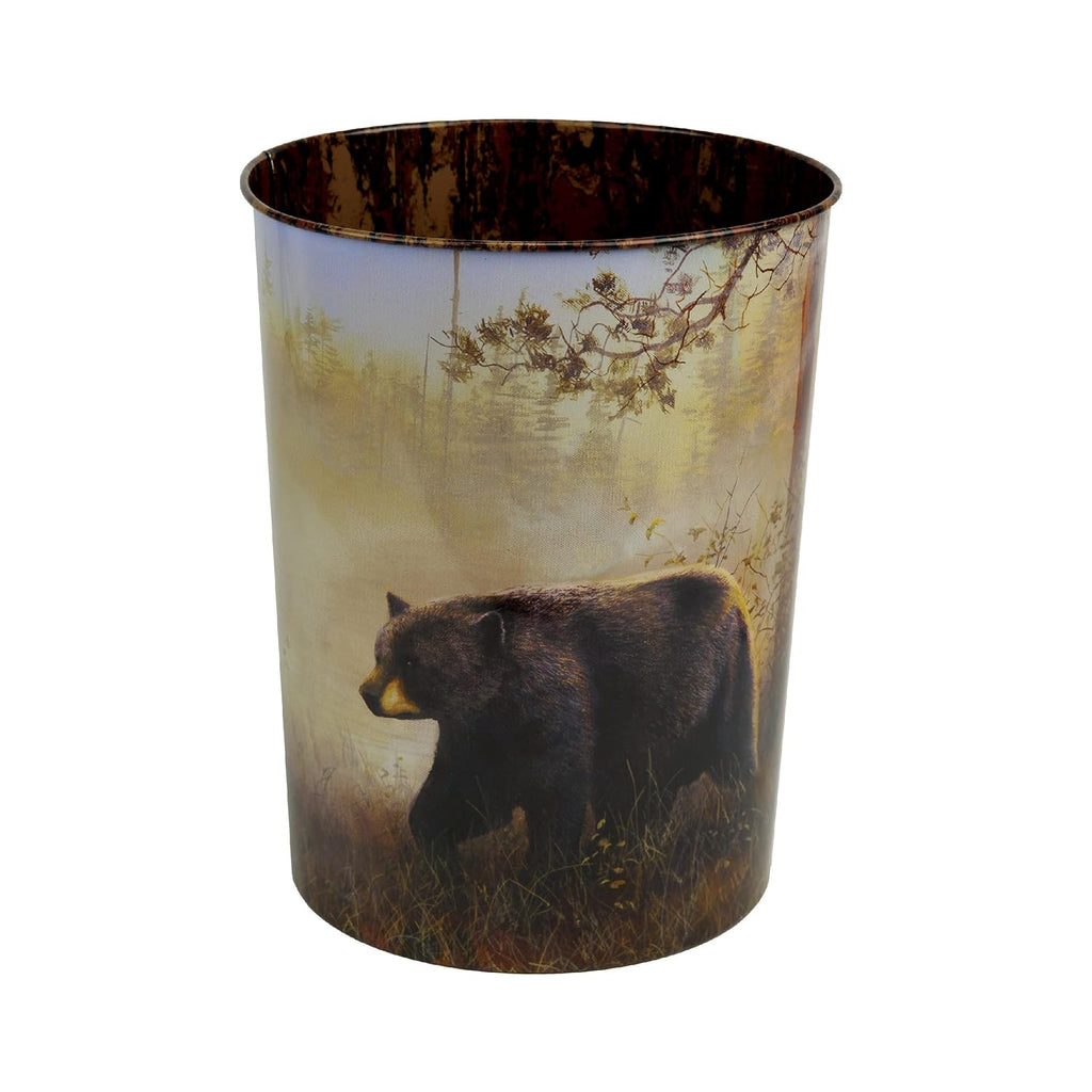 Rivers Edge Products Waste Basket, Tin Trash Bin for Office, Kitchen, Bathroom, Drink Bucket, 10.5 Inch Open Top, Lightweight Rectangular Design with Outside Art, Bear by Jim Hansel