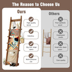REFGY 5-Tier Blanket Ladder Shelf, 5.3FT (63'') Wall Leaning Blanket Ladders for Living Room Bedroom, Decorative Quilt Rack with 4 Metal Hooks, Rustic Farmhouse Decorative Ladder for Blankets, Brown