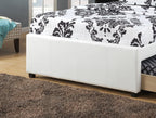 Full Size Bed w, Trundle Slats White Faux Leather Upholstered Plywood Youth Bedroom Furniture Wooden Slats