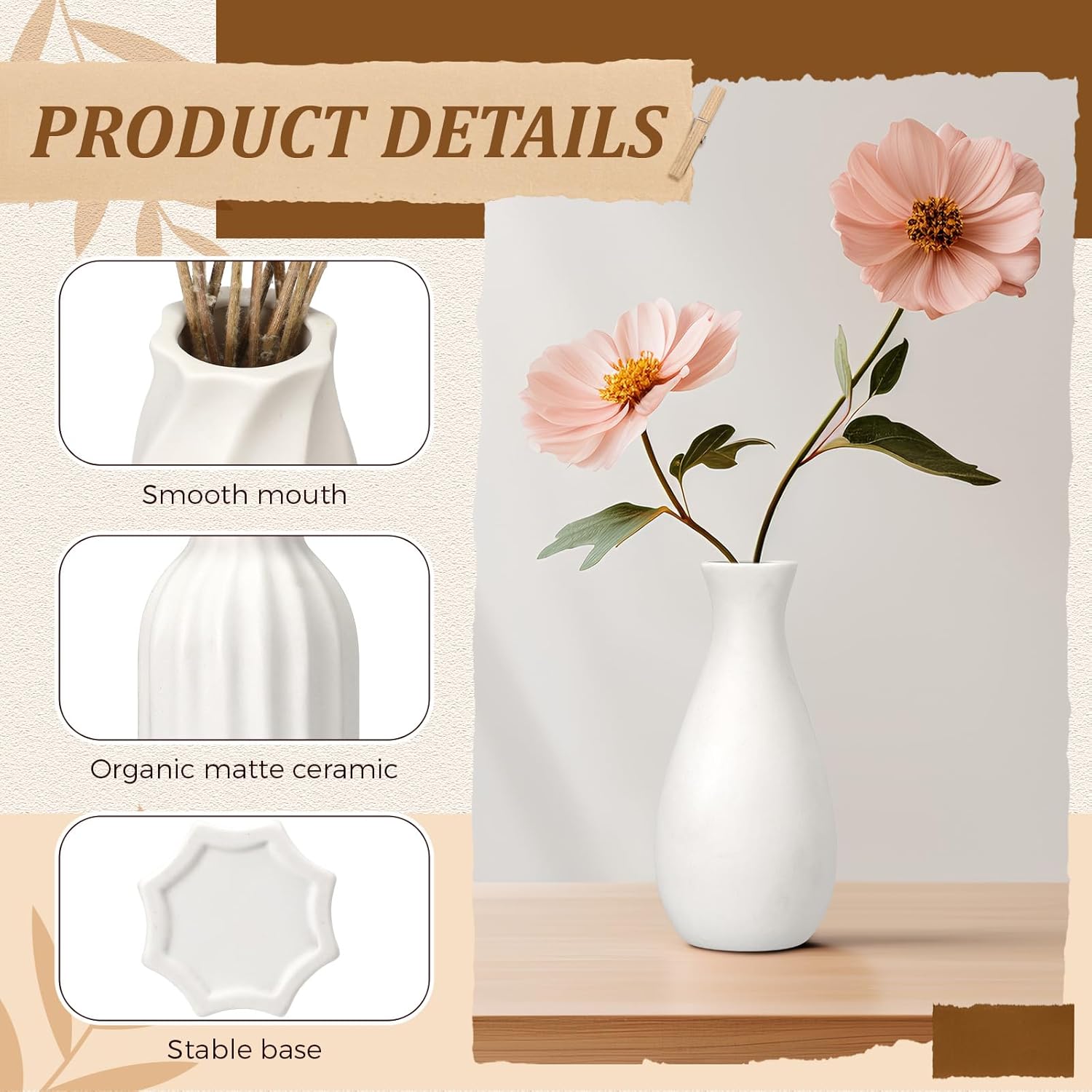 Yaomiao Set of 24 5'' White Ceramic Bud Vase Bulk Boho Rustic Small Flower Vase for Wedding Centerpieces Home Dining Table Decoration DIY Gift, 12 Styles