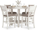 Signature Design by Ashley Erinberg Casual Counter Height Dining Table and 4 Armless Upholstered Bar Stools with Footrest and 2 Shelves, Set of 5, White & Light Gray