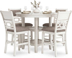 Signature Design by Ashley Erinberg Casual Counter Height Dining Table and 4 Armless Upholstered Bar Stools with Footrest and 2 Shelves, Set of 5, White & Light Gray