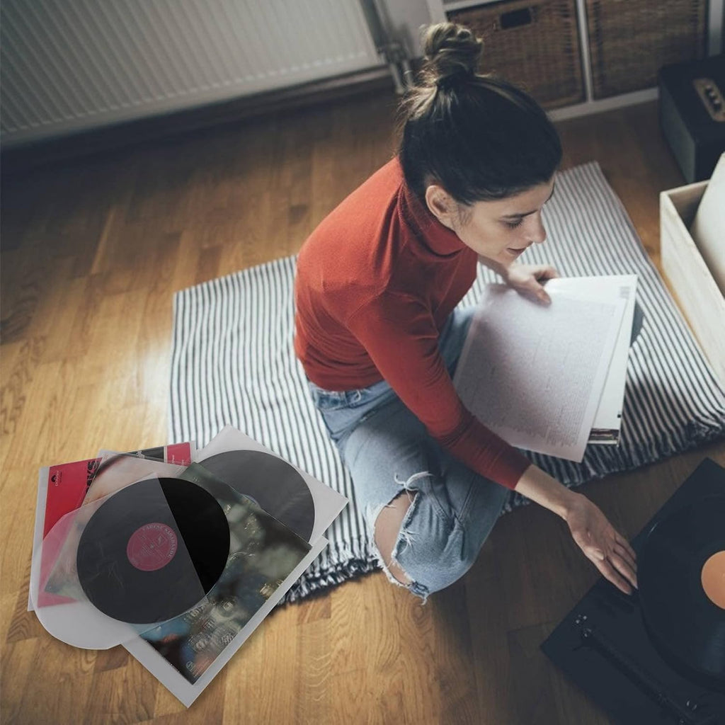 100 12" anti static Vinyl Record Sleeves Combo Pack (50x 3mil Outer & 50x Inner Round Bottom), vinyl protective Crystal Clear Fit for Single & Double Lp Album Collection