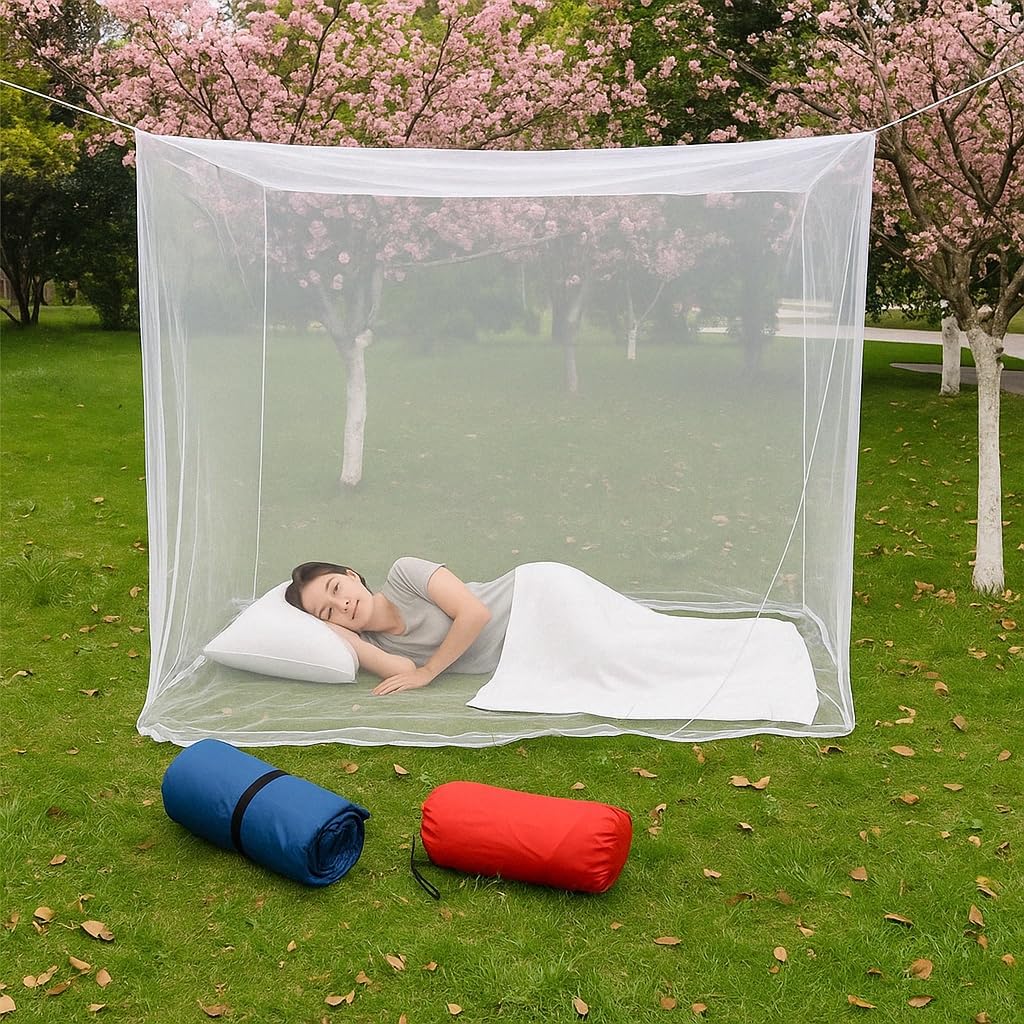 Premium Bed Mosquito Net – Full & Queen Size, Elegant White Rectangular Canopy, 360° Protection with Breathable Mesh and Easy Installation