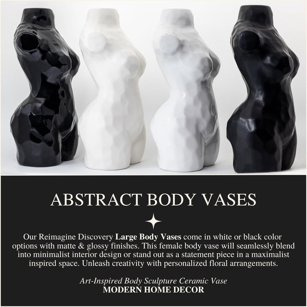 Reimagine Discovery Female Body Vase, Clean Girl Aesthetic Room Decor, Modern Home Decor Ceramic Flower Vase for Living, Bedroom & Office, Minimalist Decorative Vase Body Sculpture (Matte White)