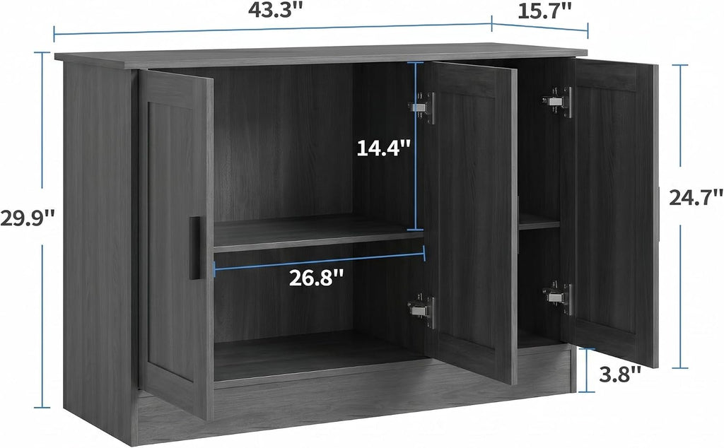 Anystyle 43" Dark Grey Buffet Cabinet with Black Handles