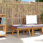 Outdoor Patio Footstool with Thickly Padded Cushion, 23.6x23.6 Inch Solid Acacia Wood Ottoman for Garden Deck Backyard Furniture