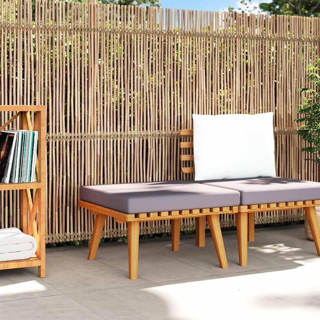 Solid Acacia Wood Footrest with Cushion 23.6x23.6x11.4 Inches, Garden Patio Ottoman for Outdoor Use, Easy Assembly