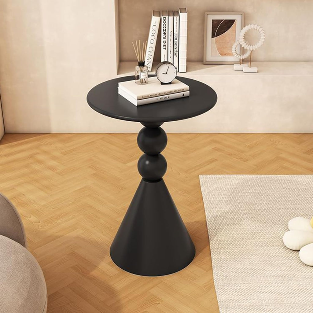 Metal Round Side End Table with Sturdy Base, Black Round Coffee Table Modern Nightstand Sofa Side Table End Table Accent Pedestal Table for Small Space Living Room Balcony