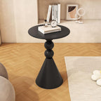 Metal Round Side End Table with Sturdy Base, Black Round Coffee Table Modern Nightstand Sofa Side Table End Table Accent Pedestal Table for Small Space Living Room Balcony