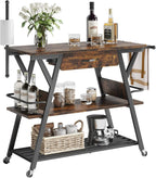 Bestier Coffee Bar Station, Kitchen Island Cart with Storage, Coffee Cart Station with Drawer,Paper Towel Holder and Lockable Wheels, Bar able for Dinning Room Living Room, Rustic Brown