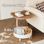 C Shaped End Table, 360°Swivel TV Tray Table with Wheels, Side Table with Storage TV Tables for Eating, Dinner, C Shaped End Tables Living Room, Bedroom for Sofa, Couch, Snack (White)