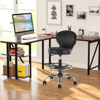 KLASIKA Black PVC Faux Leather Drafting Chair Rolling Swivel Salon Stool Seat Adjustable Height 36 Inch with Back Support Foot Rest Hydraulic Wide Seat for Tattoo Beauty Barber Lash 1Pack