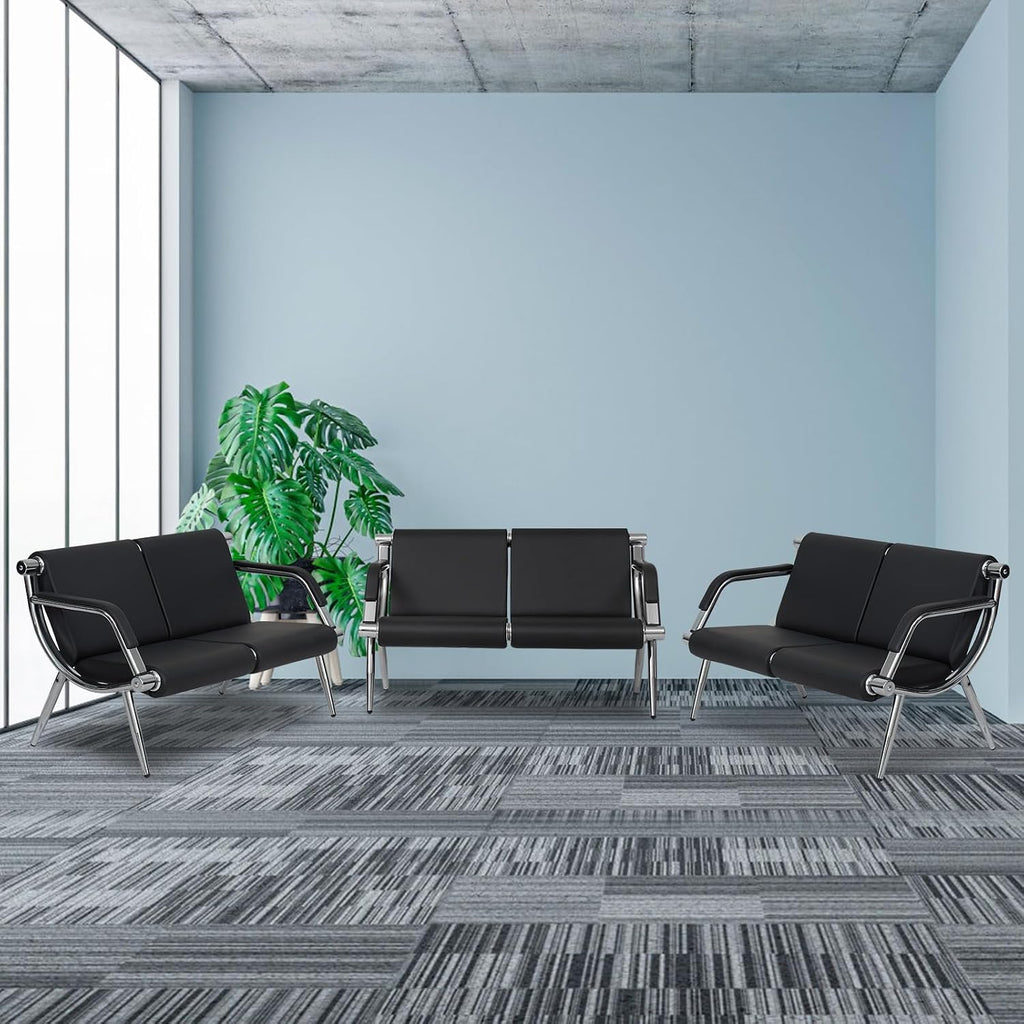 Kinfant Waiting Room Chair- Office Reception Furniture with Armrest and PU Leather Cushion, Office Guest Chair for Waiting Room Airport Hospital Bank Lobby, Black (2-seat*3)