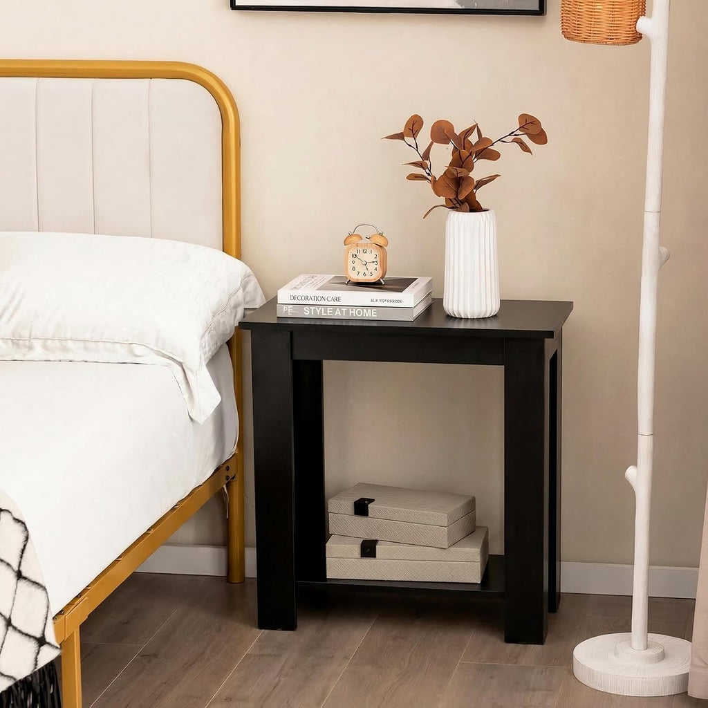 Giantex Narrow End Table, 2-Tier Side Table with Open Storage Shelf, Retro Wood Sofa Table Bedside Tables for Small Spaces, Slim Nightstand for Living Room, Bedroom, Easy Assembly, Black